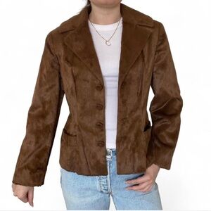 Vintage Alberta Ferretti Tailored Hourglass Brown Faux Fur Blazer Jacket ✨